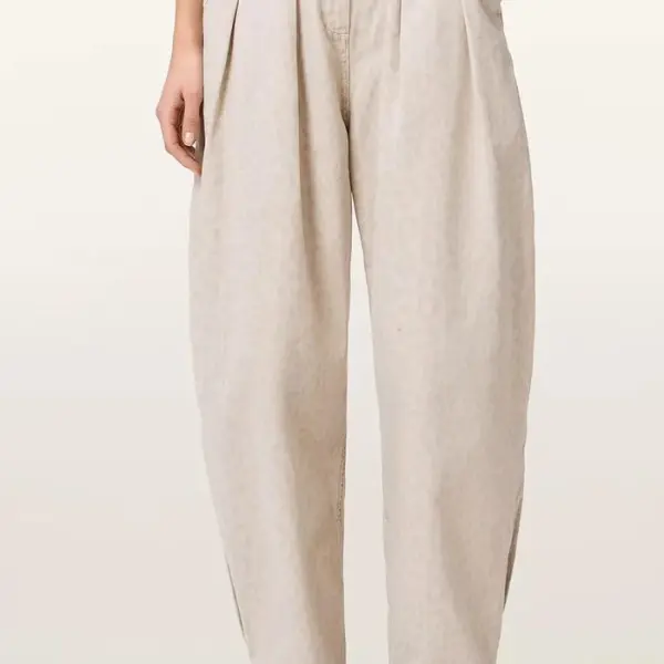 Pantaloni Avelle baggy pentru femei din bumbac bej - Bej