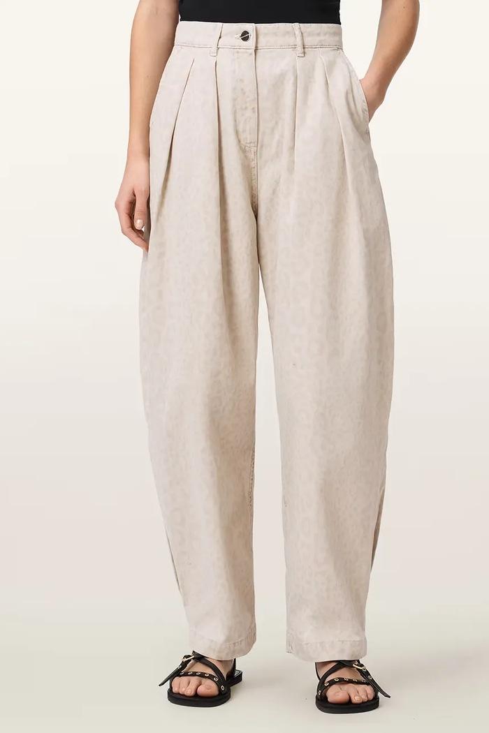 Pantaloni Avelle baggy pentru femei din bumbac bej