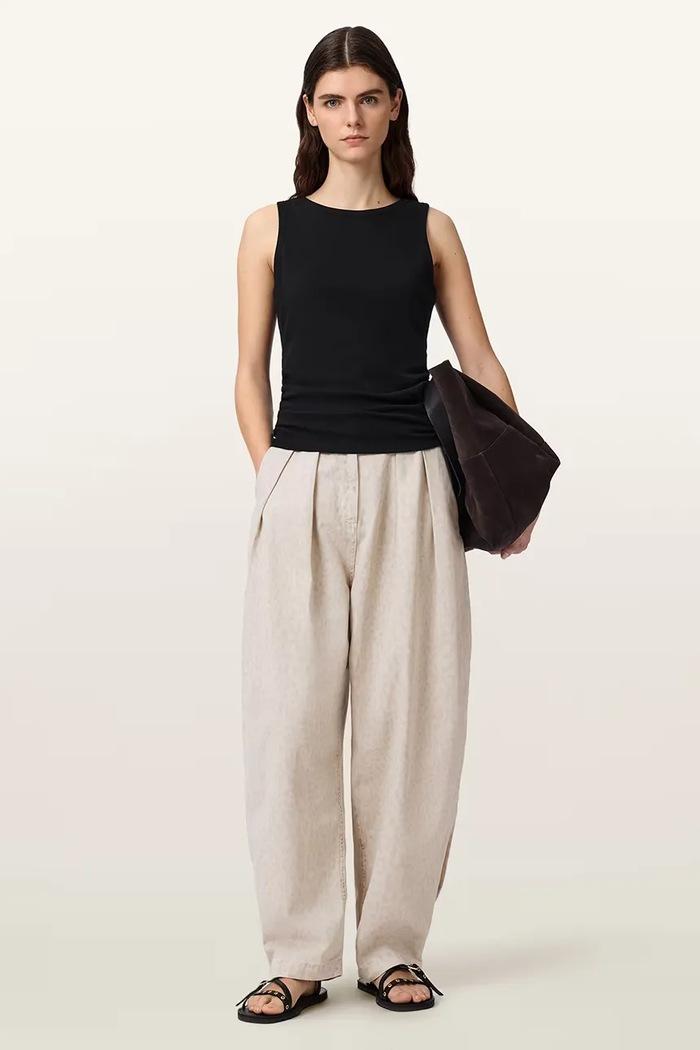 Pantaloni Avelle baggy pentru femei din bumbac bej