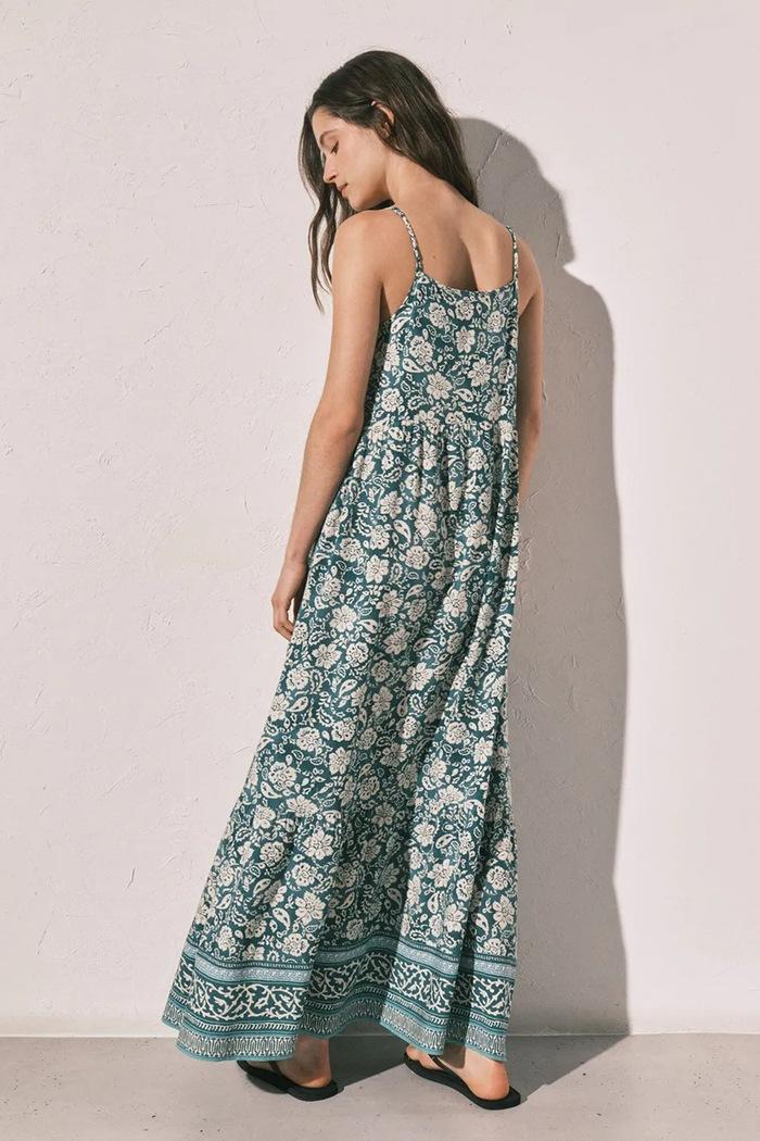 Rochie Avelle de vară din vâscoză verde înflorată