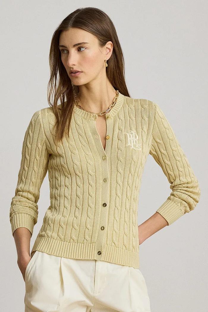 Cardigan Avelle pentru femei din bumbac galben