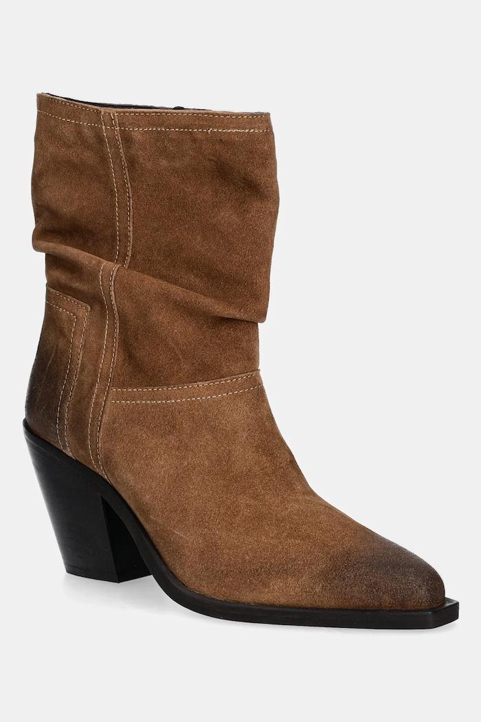 Botine Avelle din piele întoarsă maro