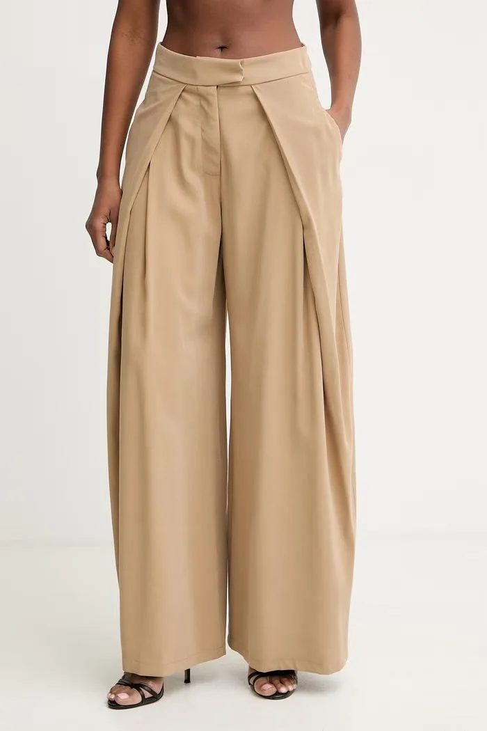 Pantaloni Avelle wide leg pentru femei din vâscoză bej