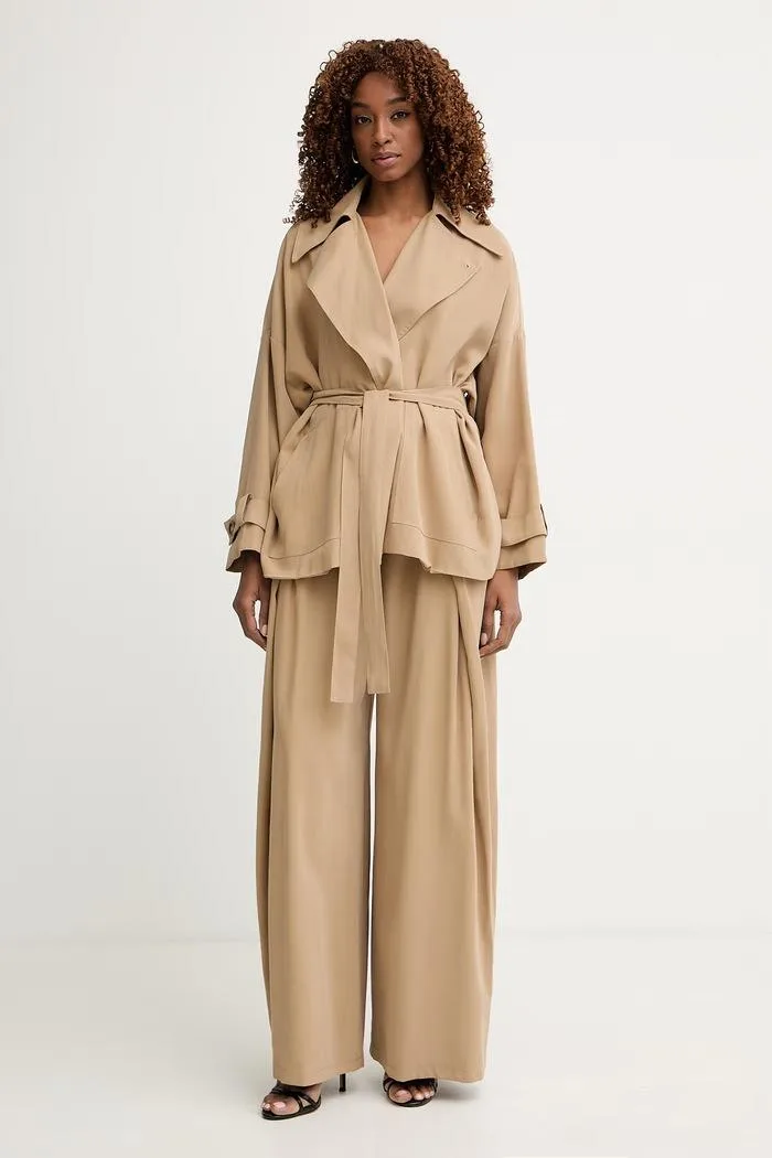 Pantaloni Avelle wide leg pentru femei din vâscoză bej