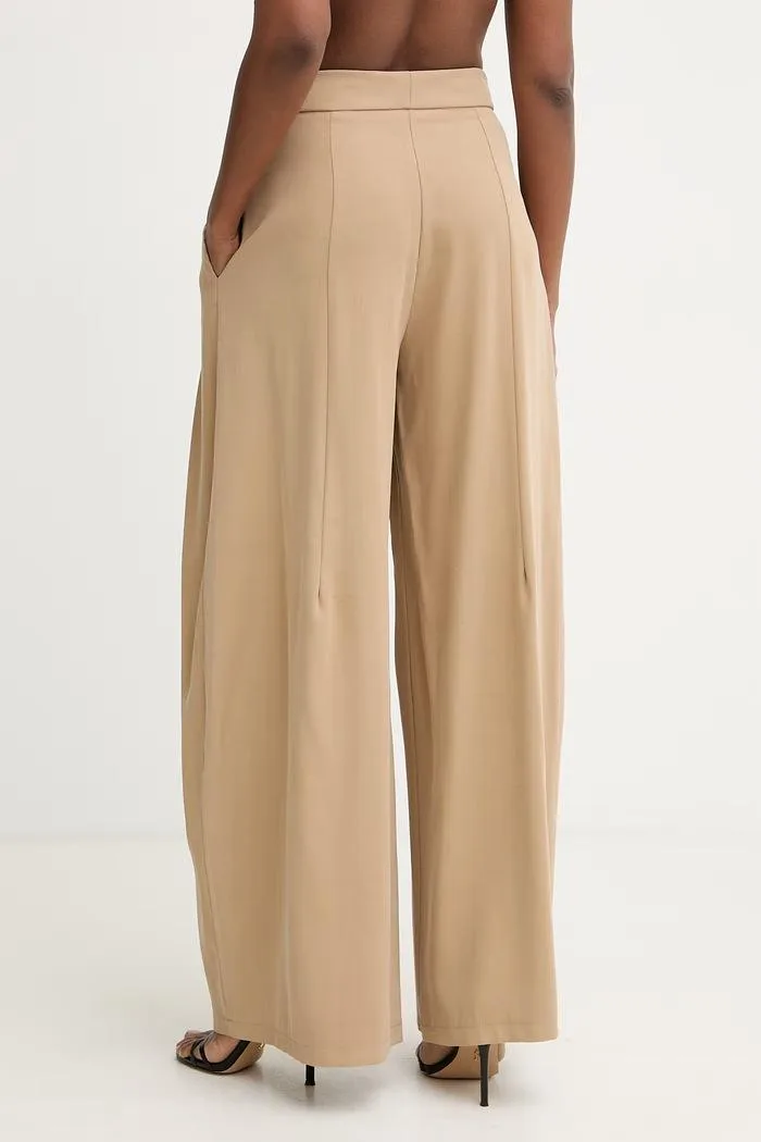 Pantaloni Avelle wide leg pentru femei din vâscoză bej