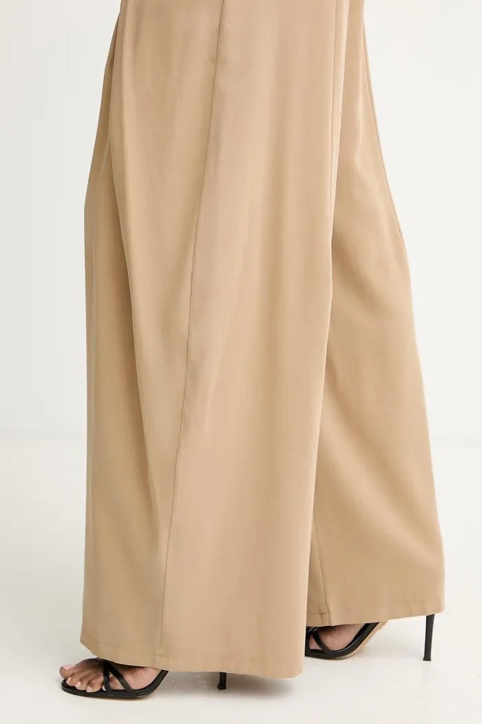 Pantaloni Avelle wide leg pentru femei din vâscoză bej