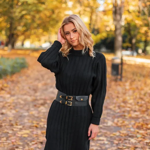 Rochie Avelle tricotata neagra cu croi drept - Negru